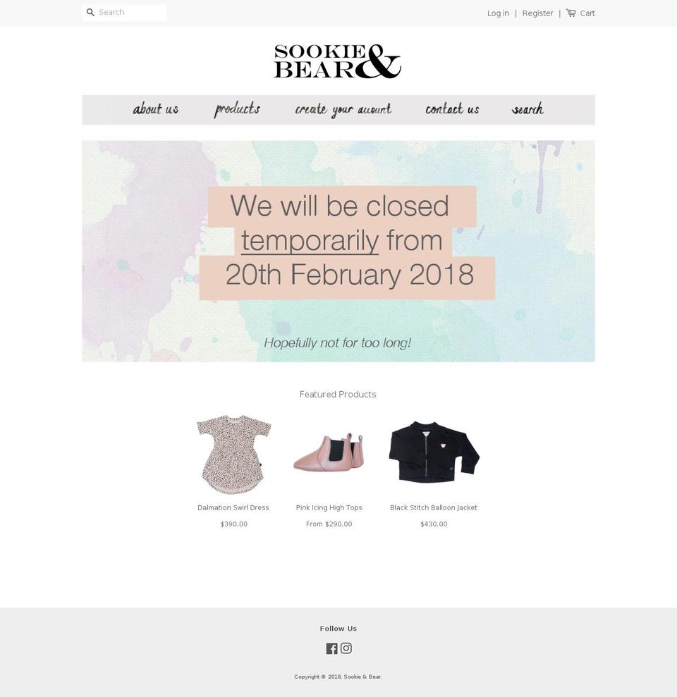 sookieandbear.com — Shopify storefront screenshot