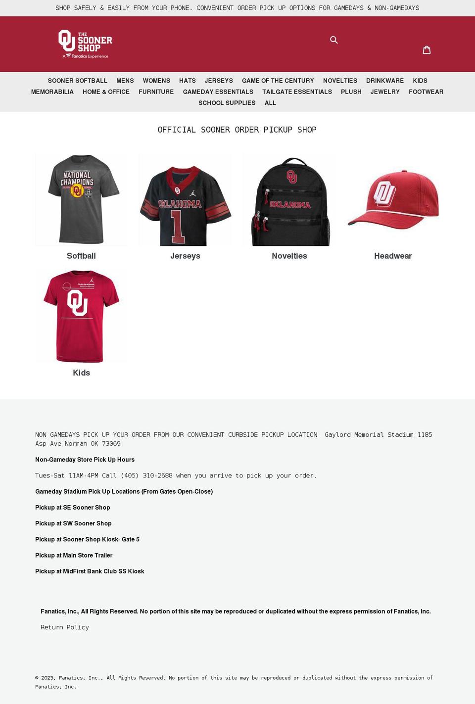 soonergamedayshop.com shopify website screenshot