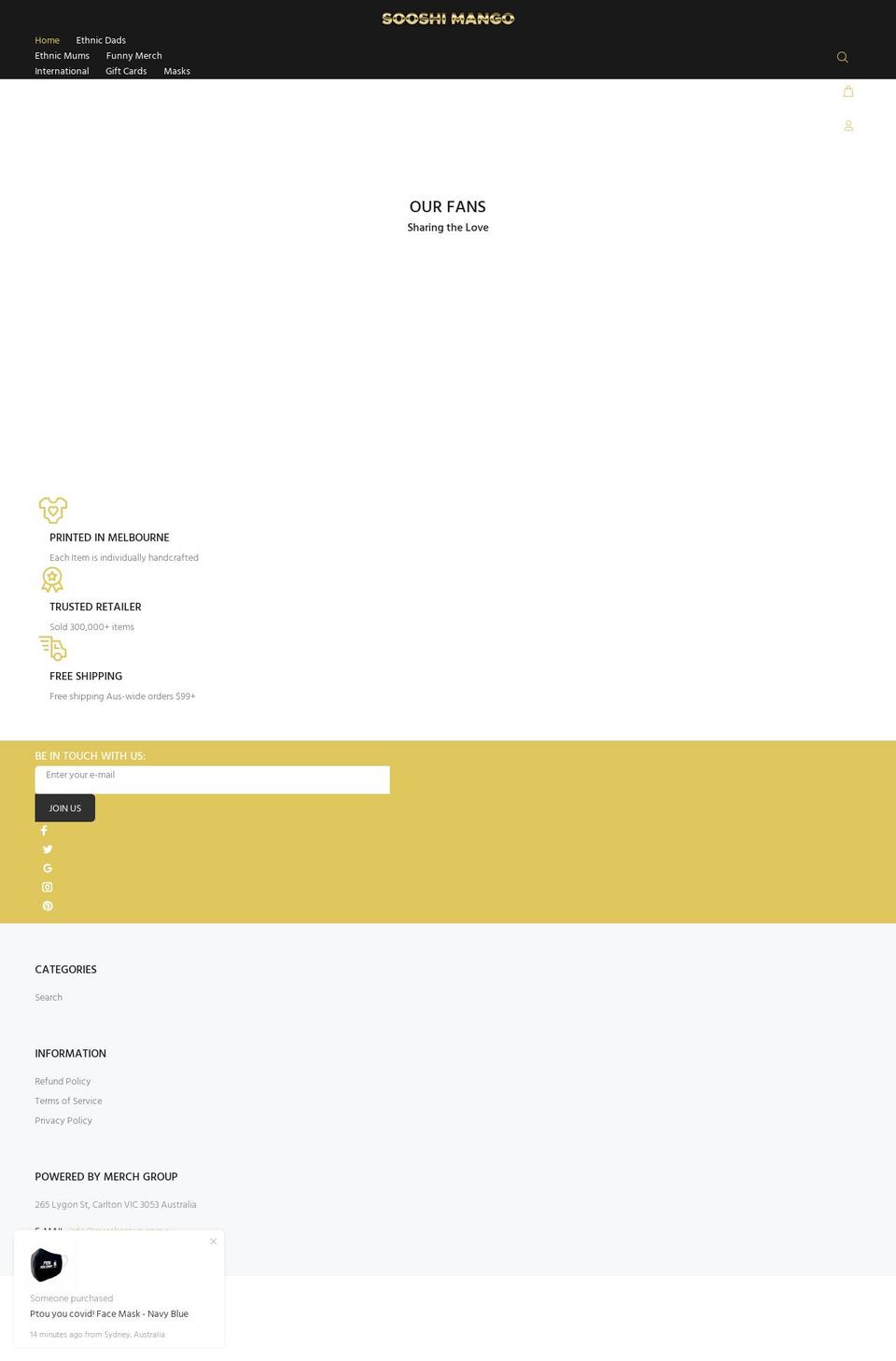 sooshimangomerch.com shopify website screenshot