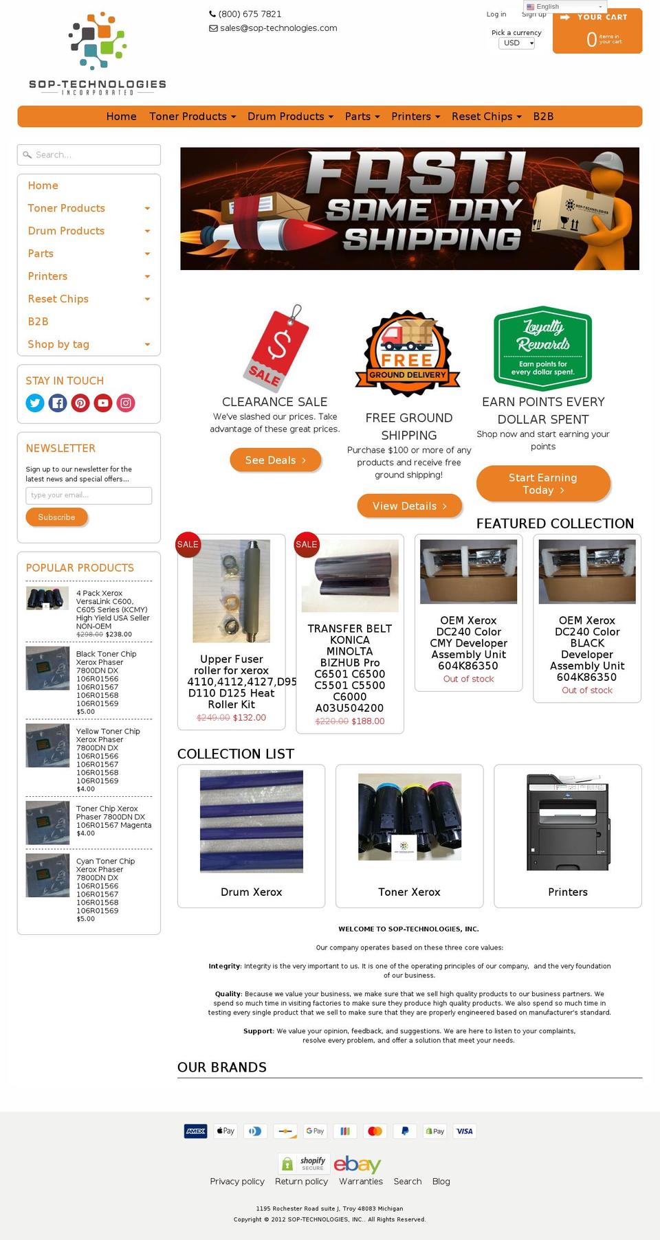sop-technologies.com shopify website screenshot