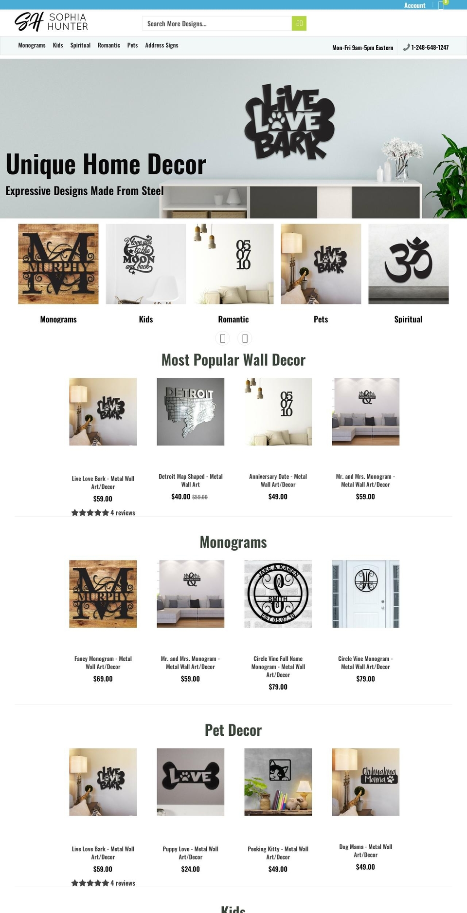 sophiahunter.com shopify website screenshot