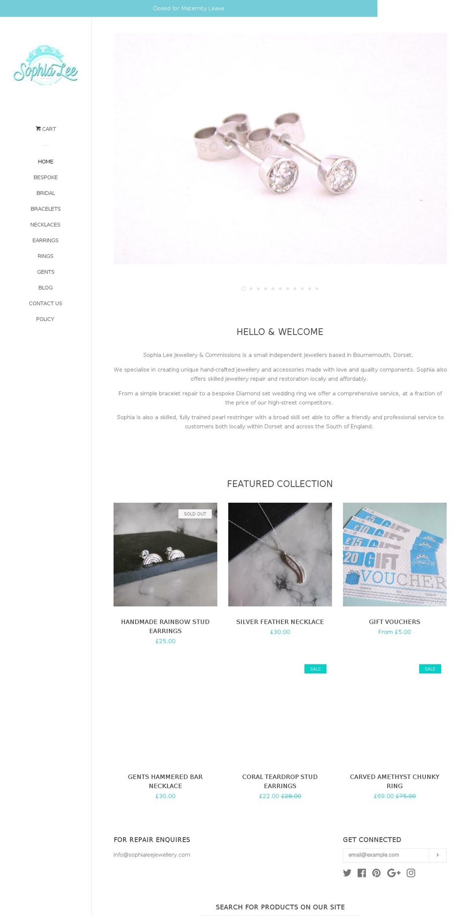 sophialeejewellery.com — Shopify storefront screenshot