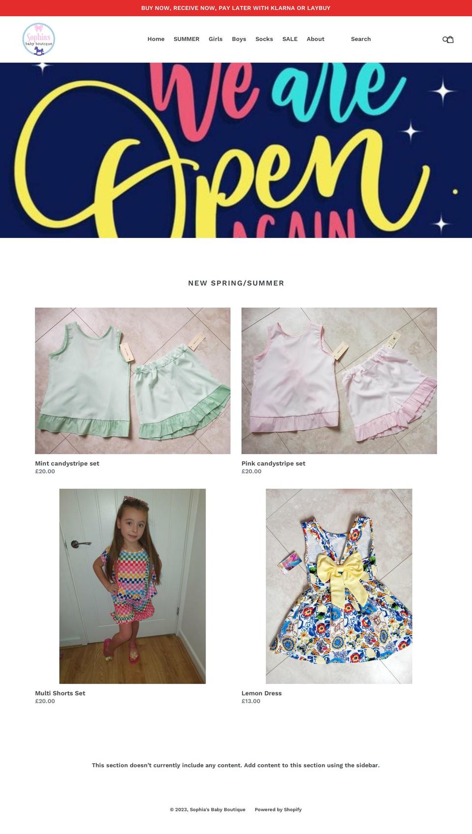 sophiasbabyboutique.com shopify website screenshot