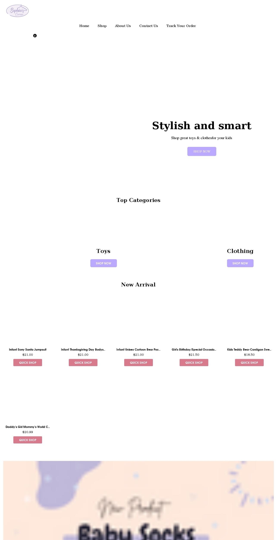 sophiascorner.net shopify website screenshot