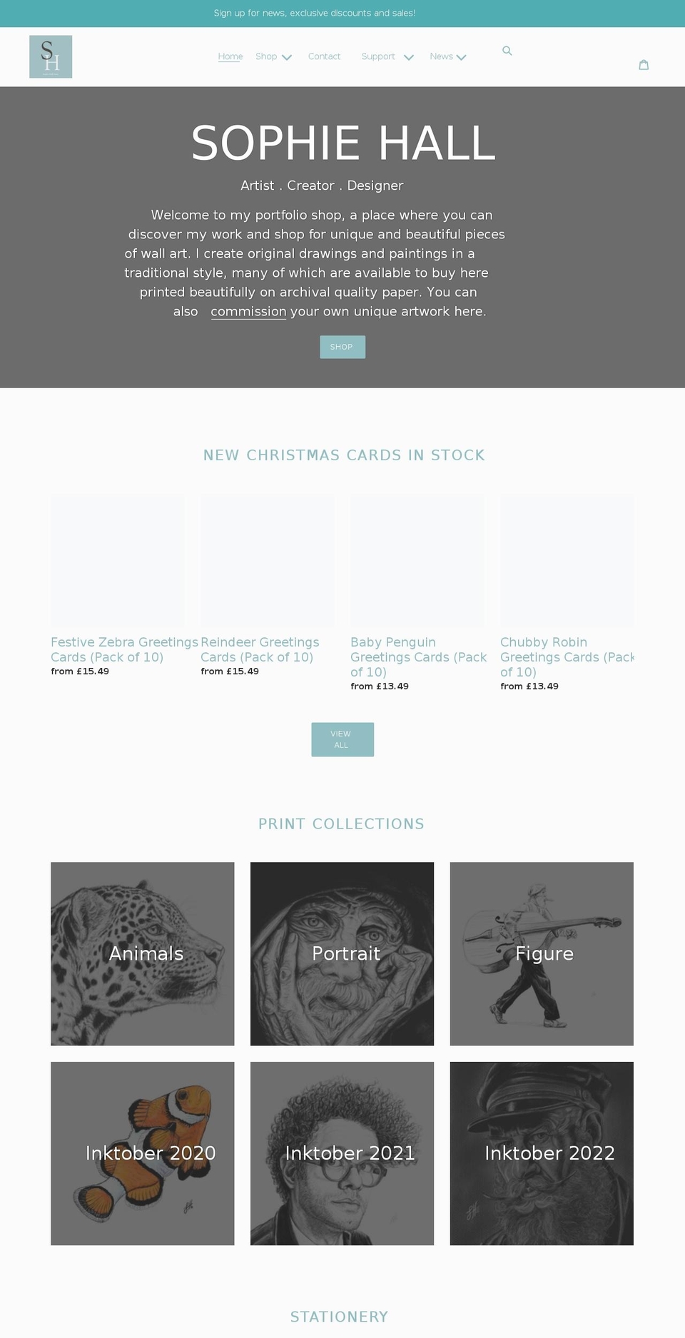 sophiehallartist.co.uk shopify website screenshot