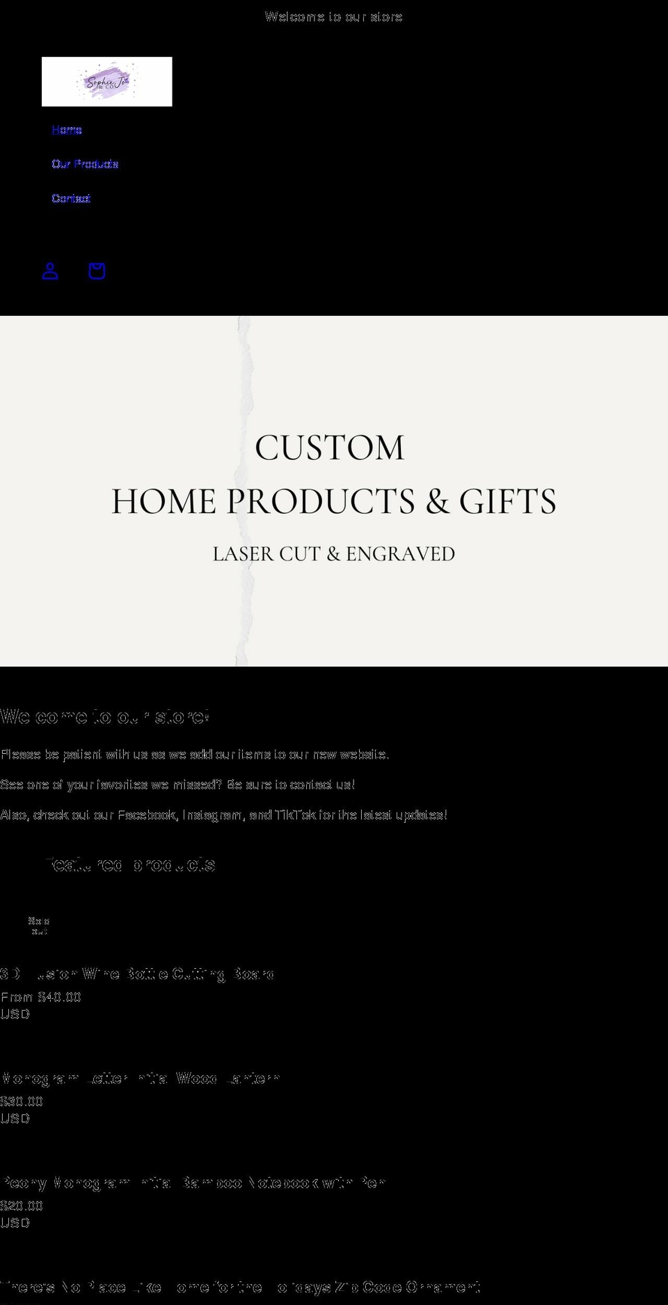 sophiejoandco.com shopify website screenshot