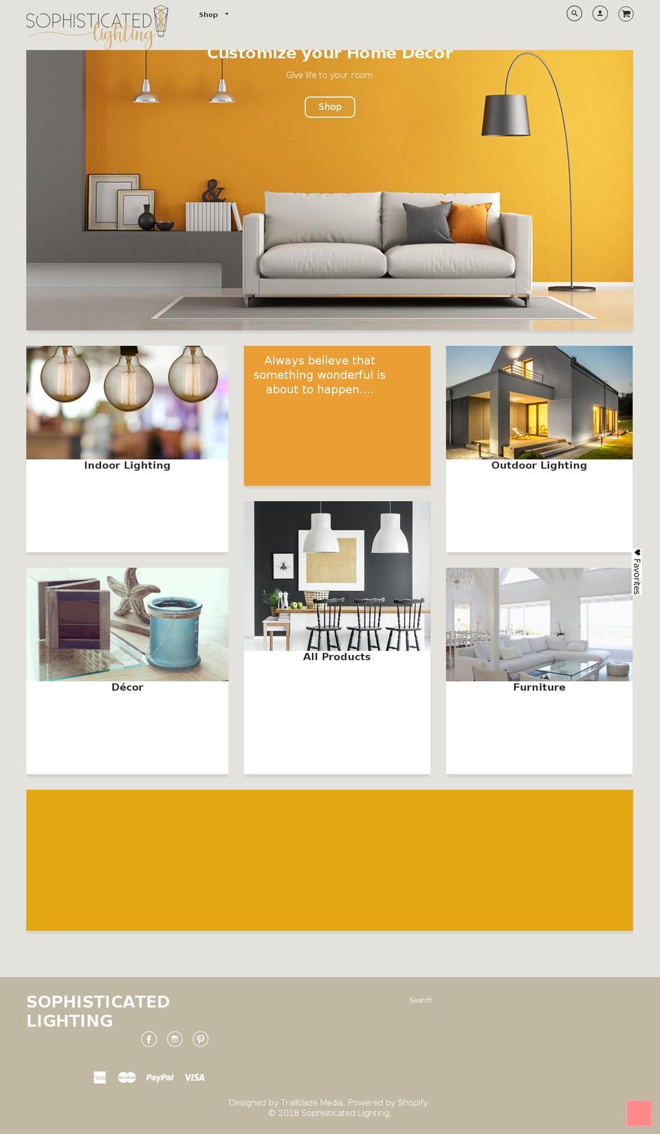 sophisticatedlighting.com shopify website screenshot