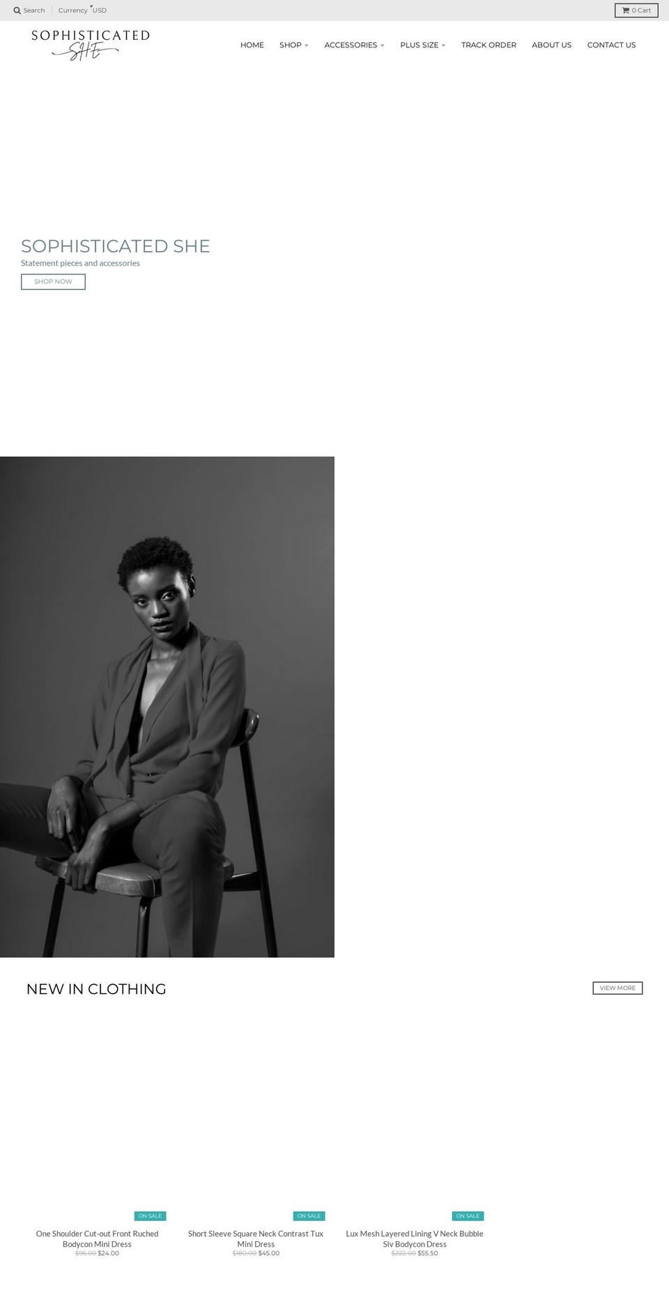 sophisticatedshe.com shopify website screenshot