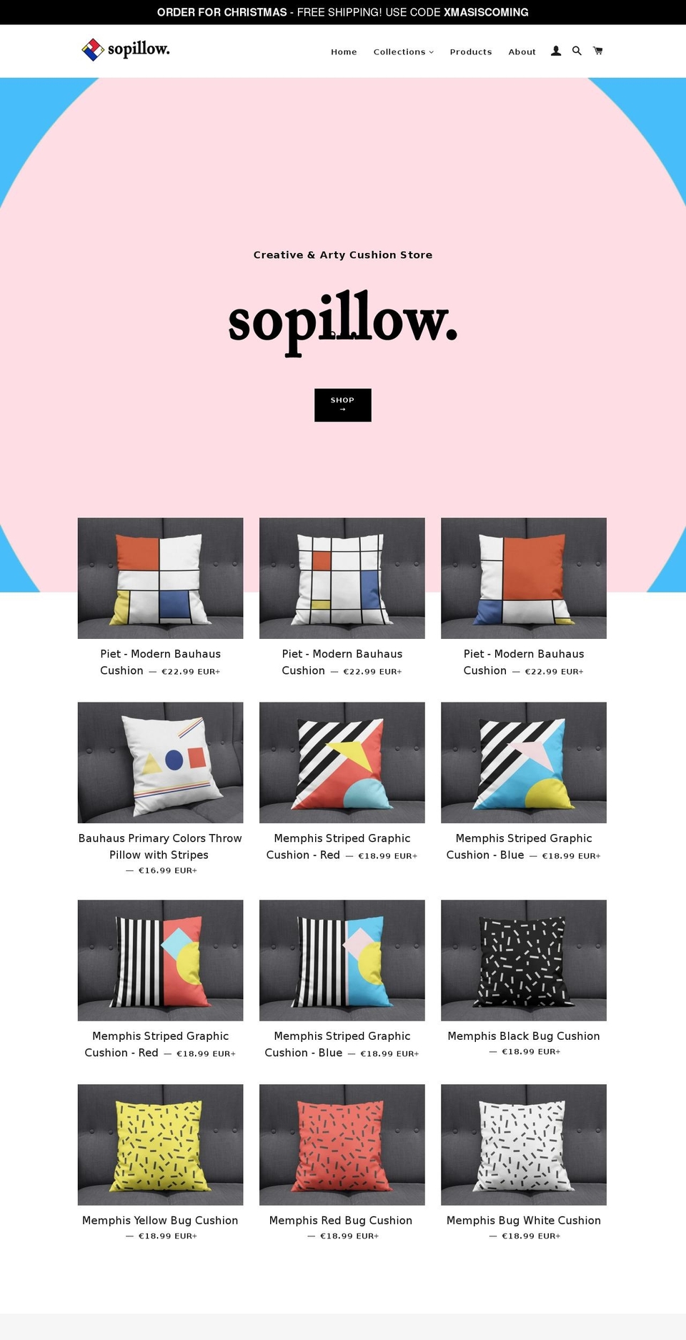 sopillow.com — Shopify storefront screenshot
