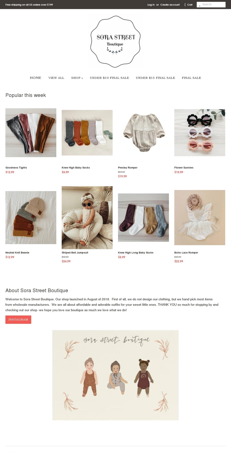 sorastreetboutique.com shopify website screenshot