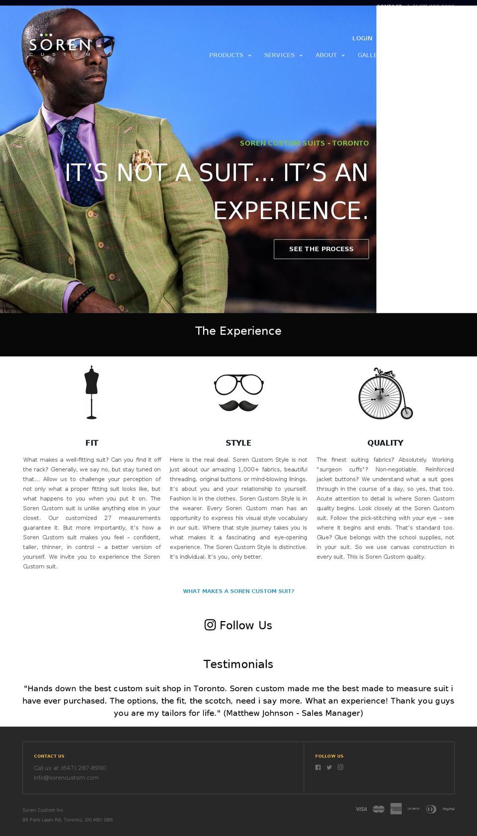 sorensuits.com shopify website screenshot