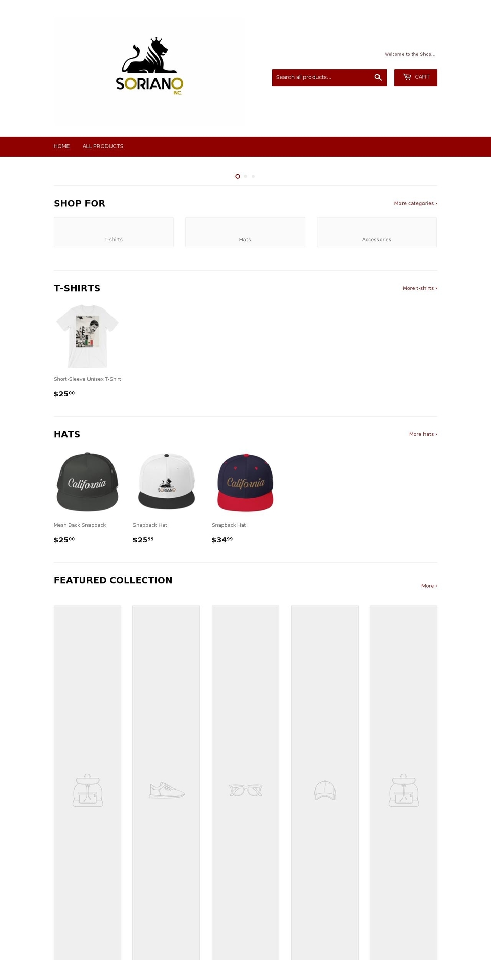 sorianoinc.com — Shopify storefront screenshot