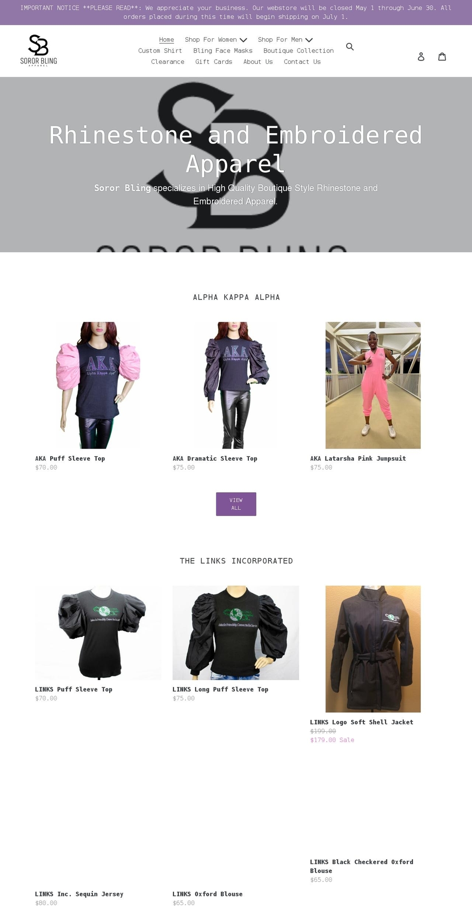 boutique Shopify theme site example sororbling.com