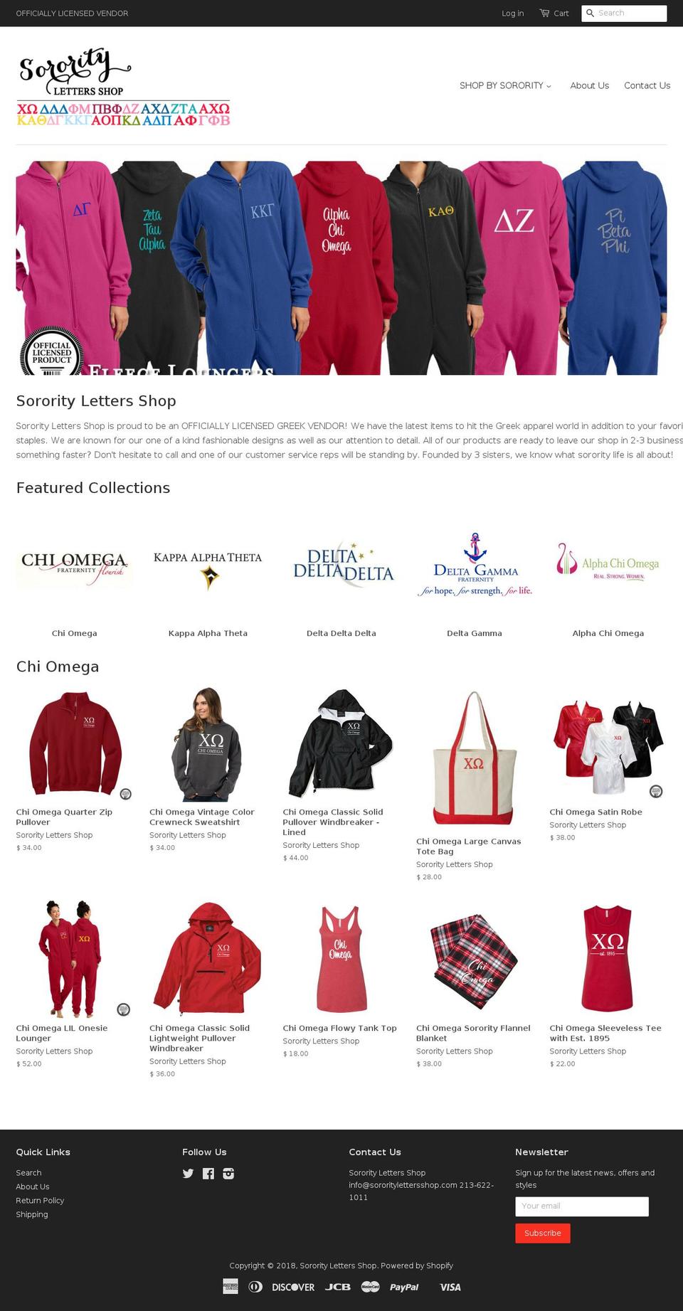 sororitylettersshop.com shopify website screenshot