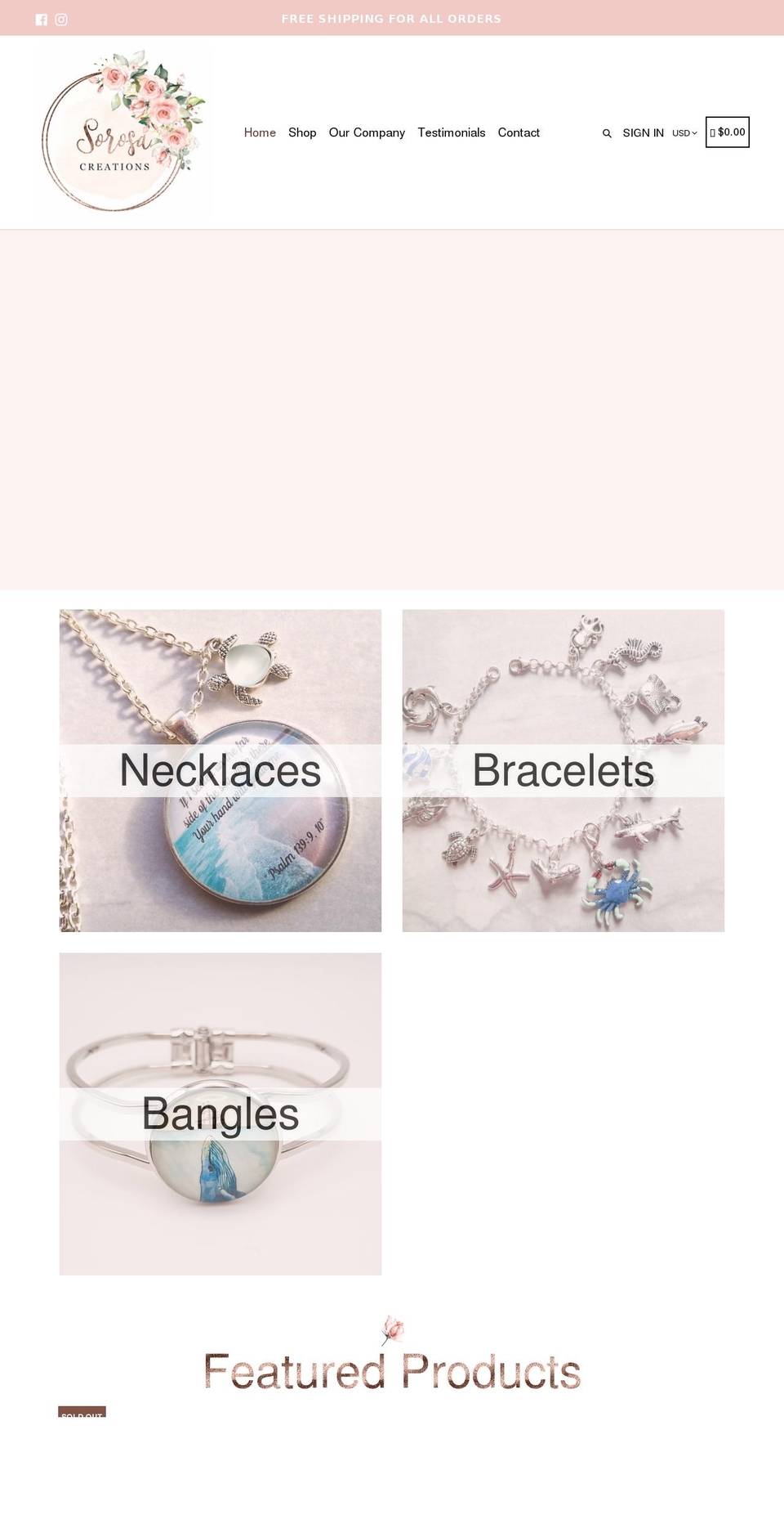 sorosacreations.com shopify website screenshot