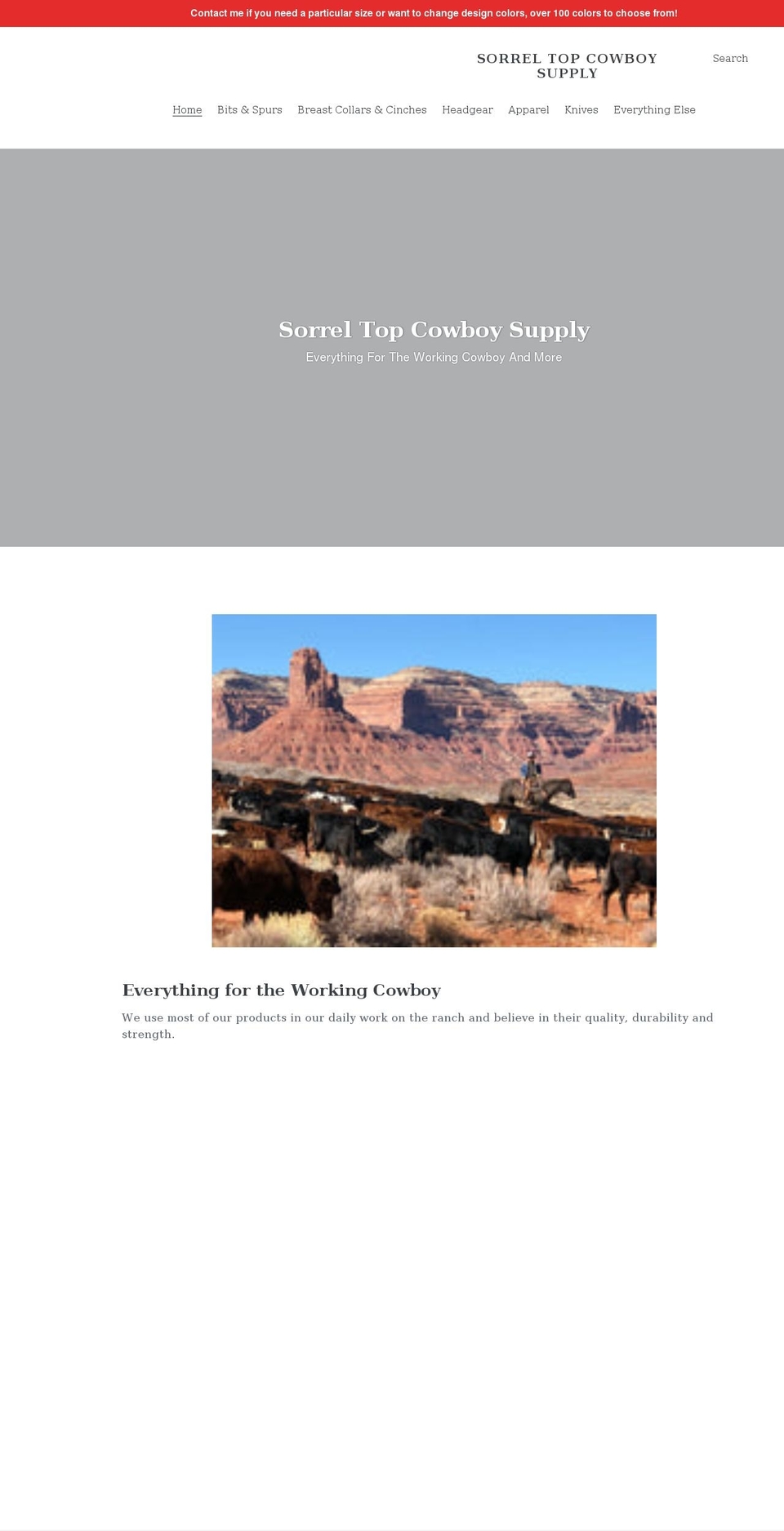 sorreltopcowboysupply.com shopify website screenshot