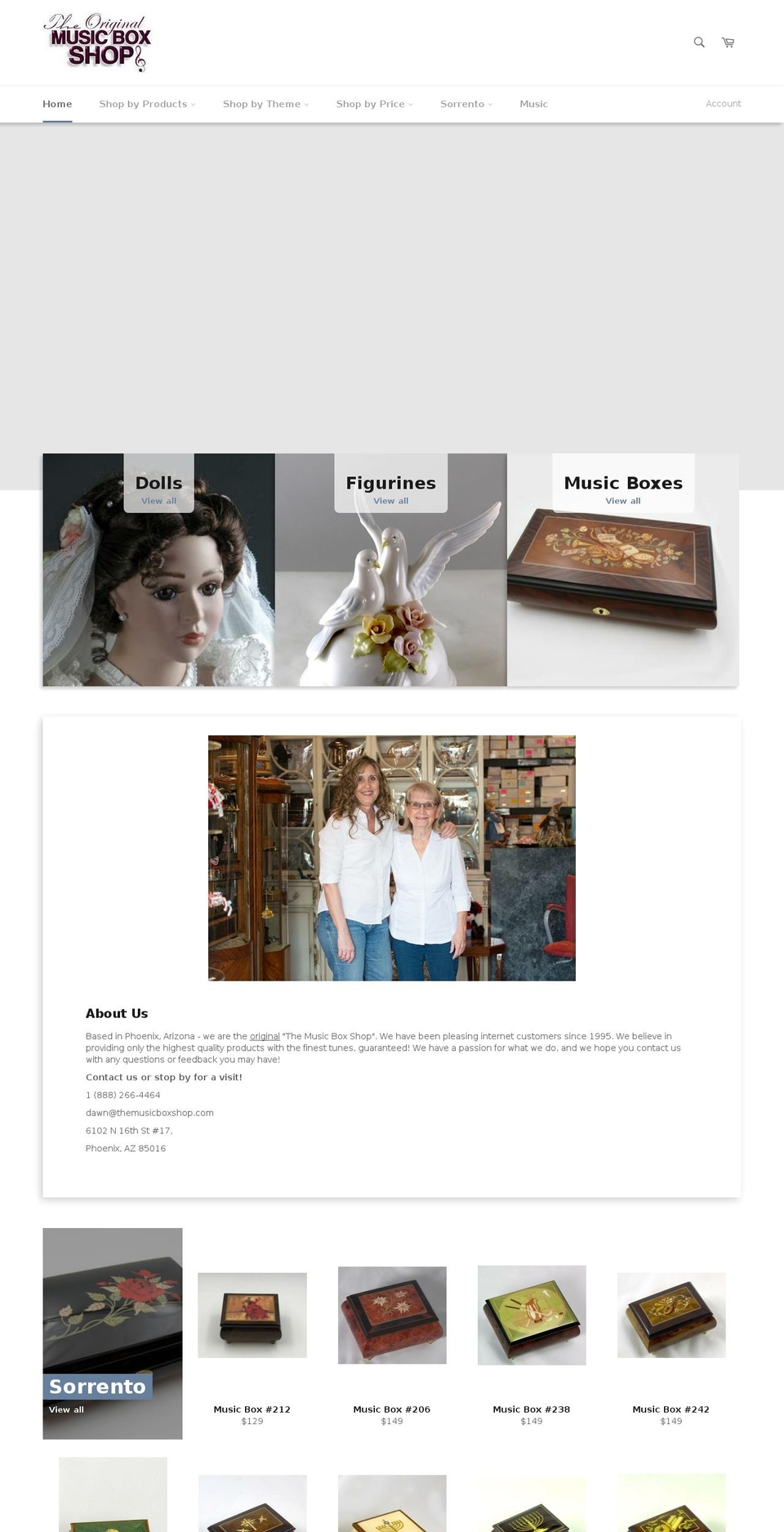 sorrentomusicboxes.com shopify website screenshot