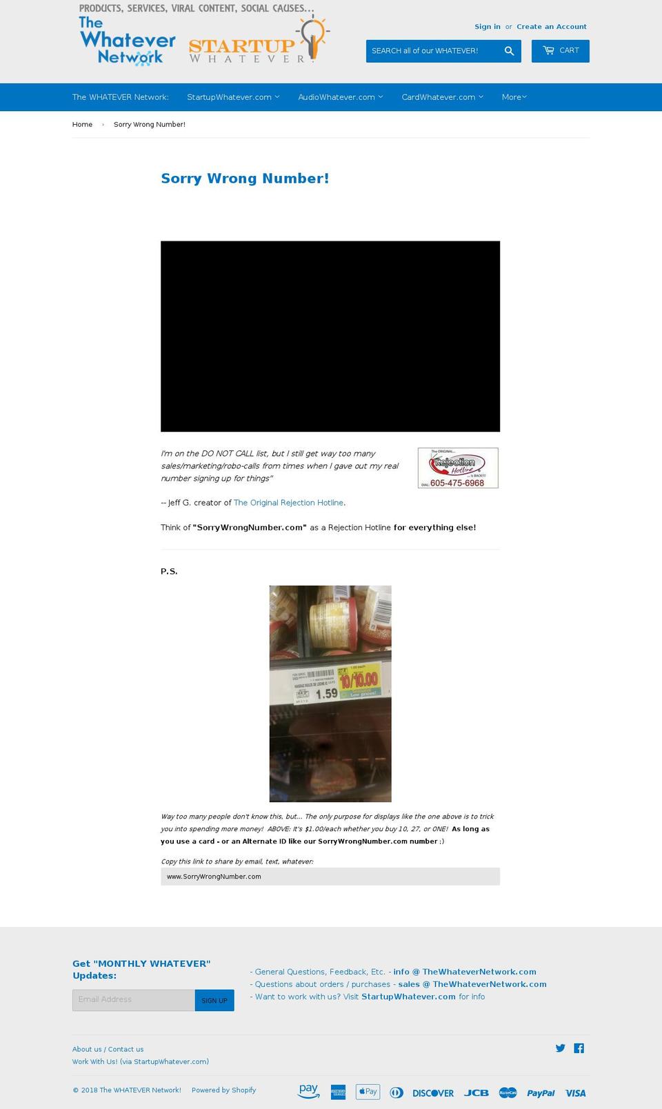 sorrywrongnumber.com — Shopify storefront screenshot