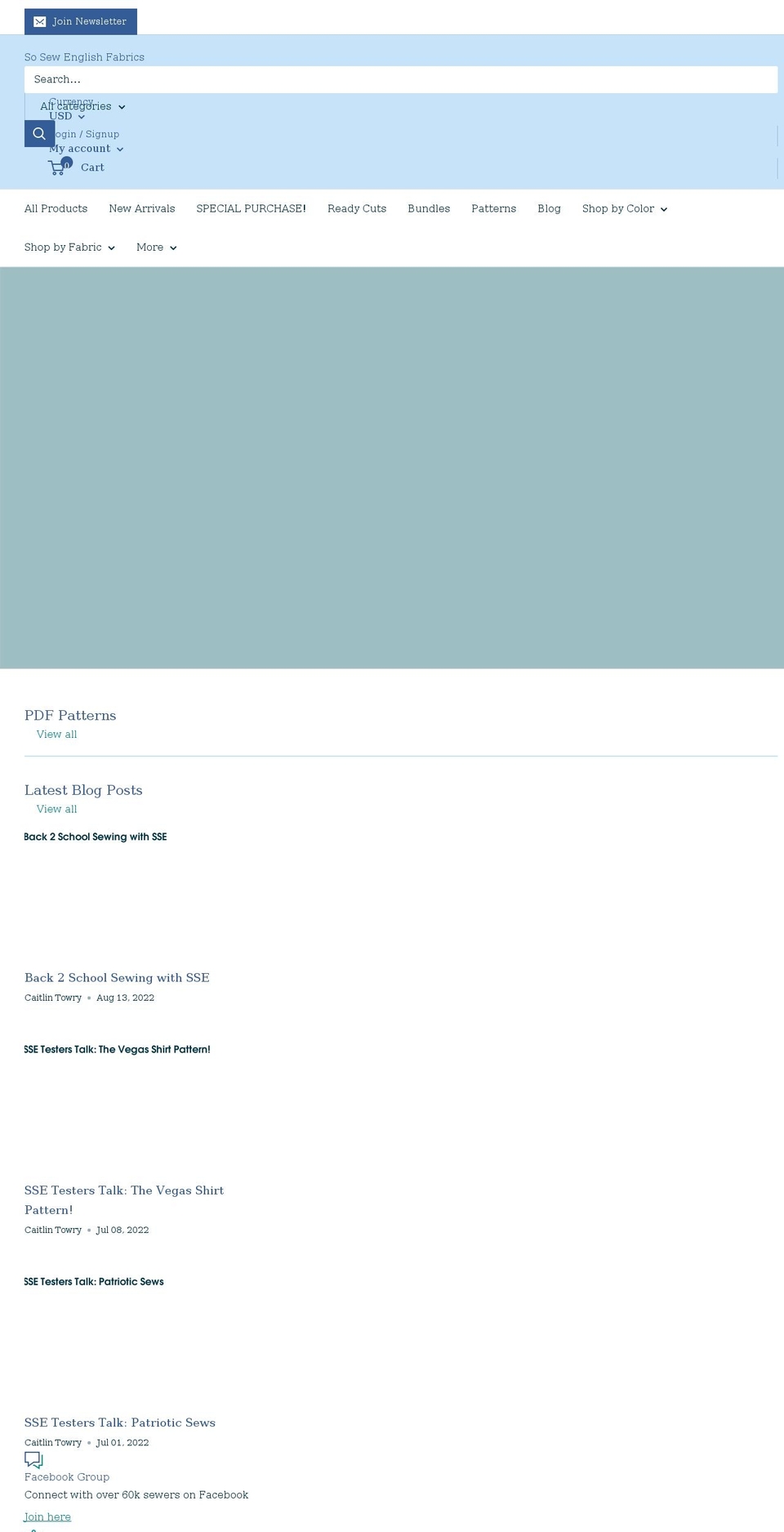 sosewenglishfabrics.com shopify website screenshot