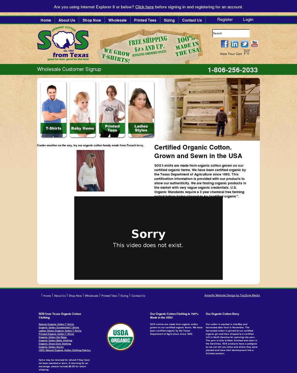 sosfromtexas.com shopify website screenshot