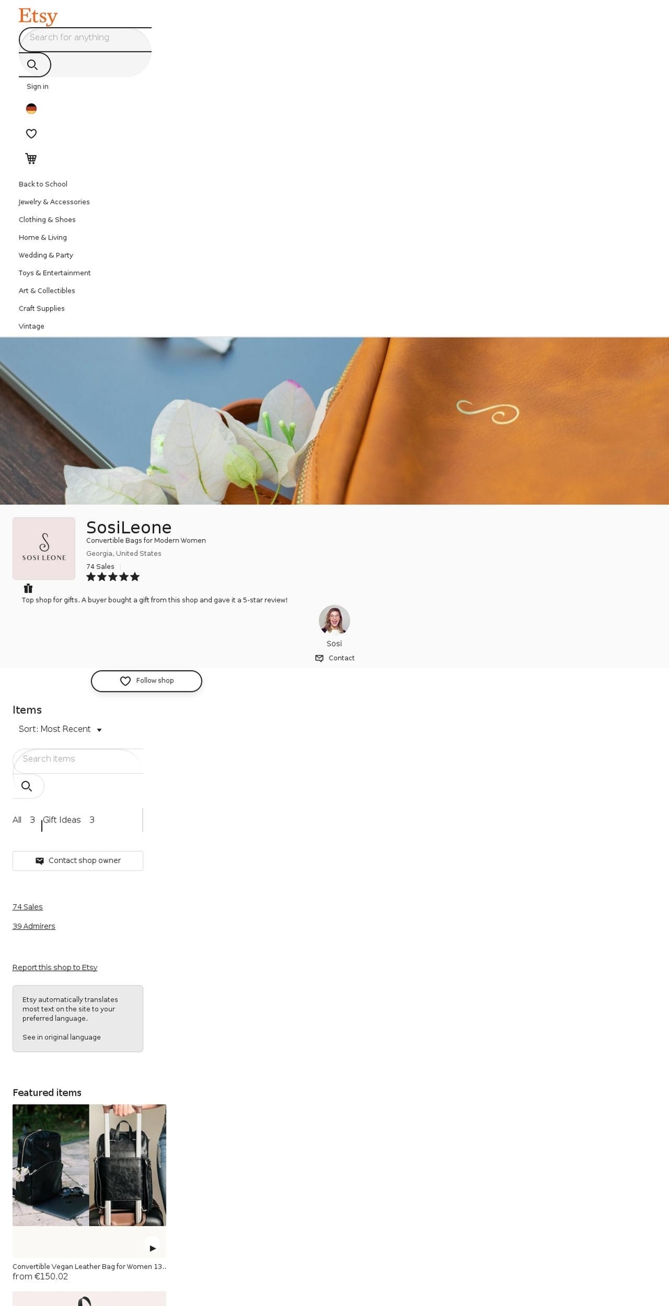 sosileone.com — Shopify storefront screenshot