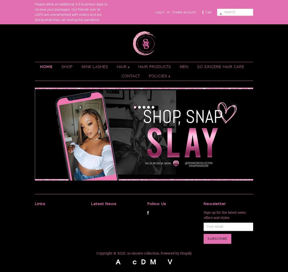 sosincerecollection.com shopify website screenshot