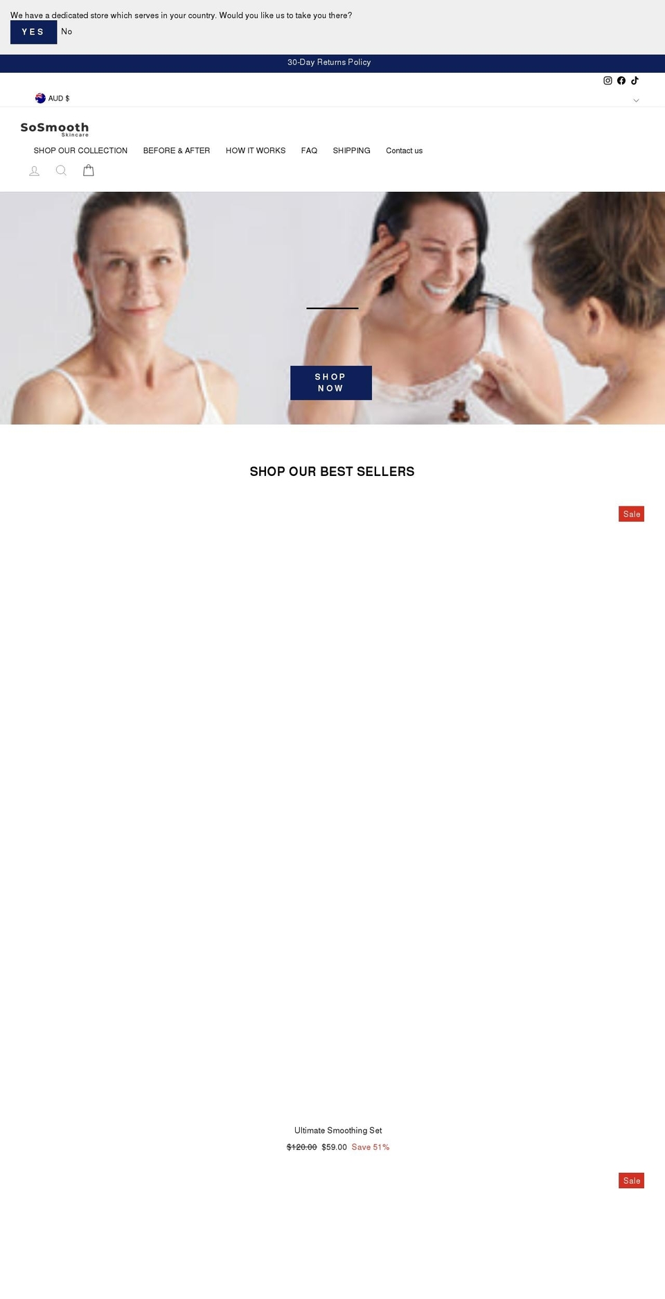 sosmooth.com.au shopify website screenshot