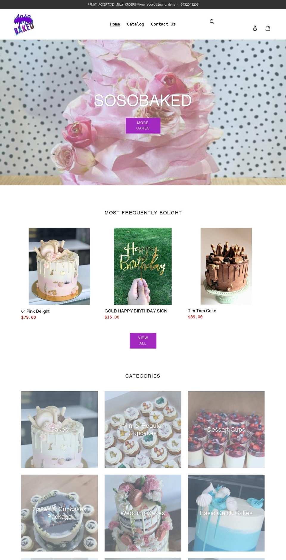 sosobaked.com.au shopify website screenshot