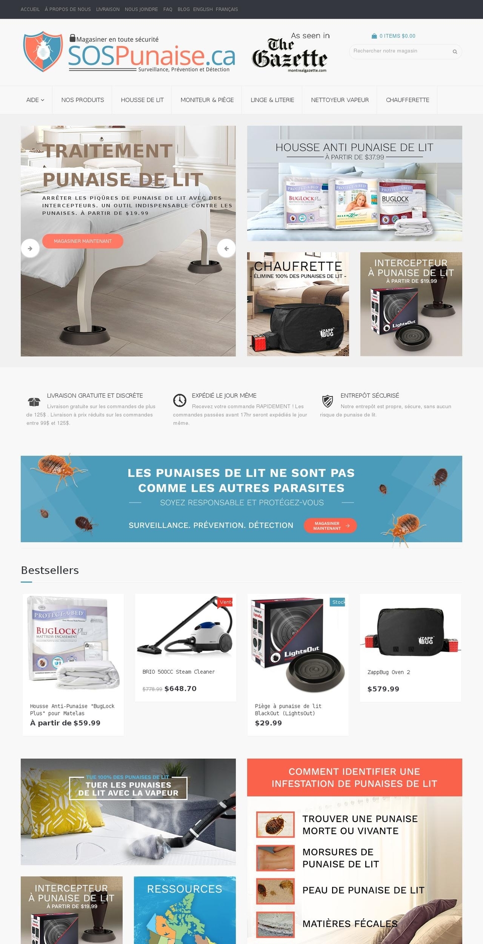 sospunaise.ca shopify website screenshot