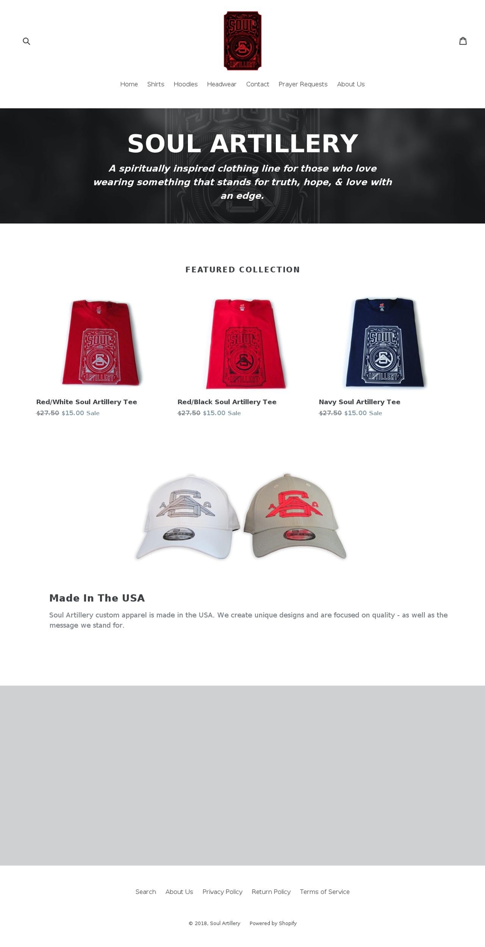 soulartillery.com — Shopify storefront screenshot