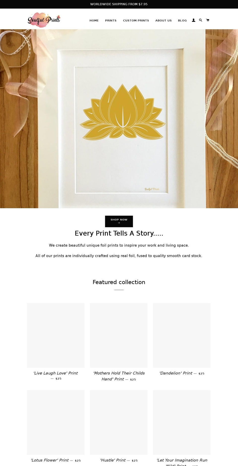 soulfulprints.com — Shopify storefront screenshot