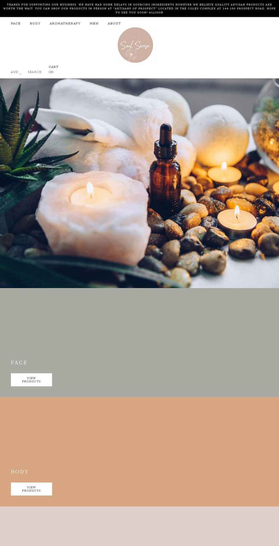 soulsensenaturaltherapies.com.au shopify website screenshot