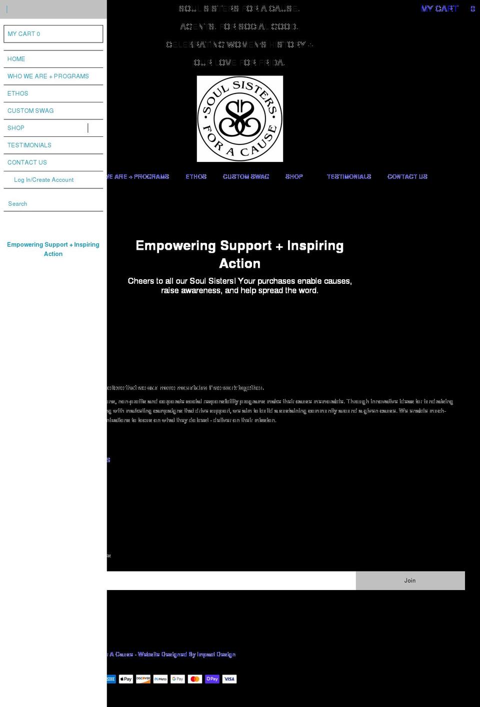 soulsistersforacause.com shopify website screenshot