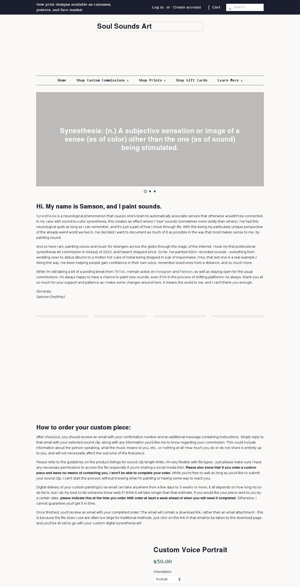 soulsoundsart.com shopify website screenshot