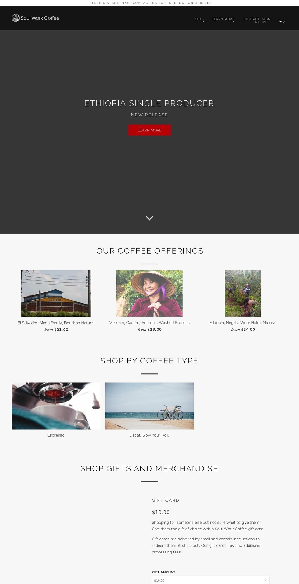 soulworkcoffee.com — Shopify storefront screenshot