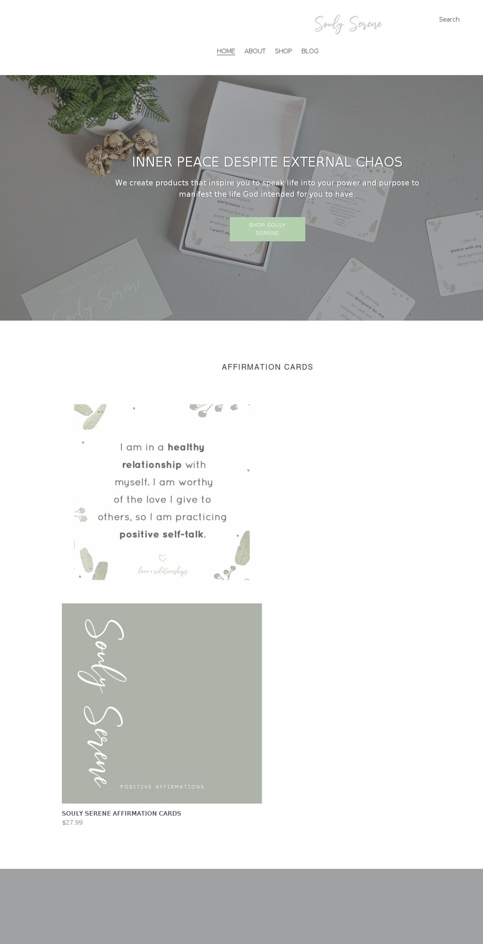 soulyserene.com shopify website screenshot