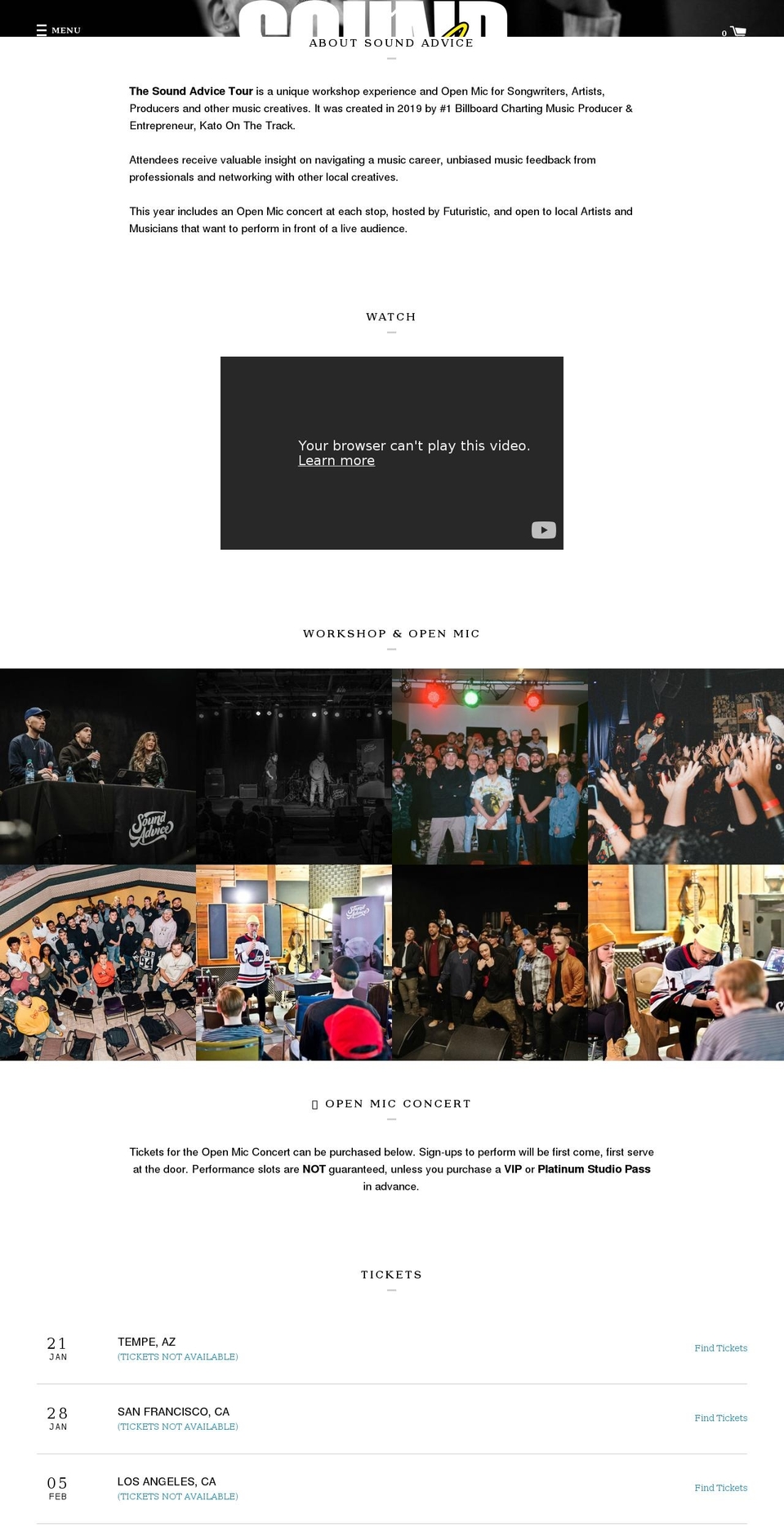 soundadvicetour.com shopify website screenshot