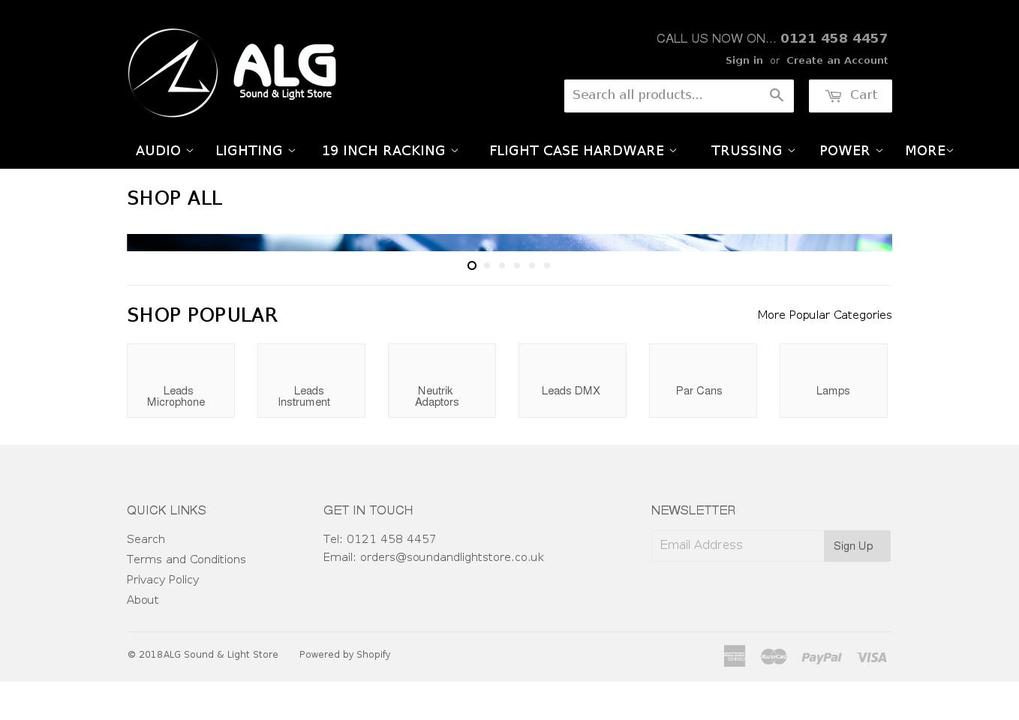 soundandlightstore.com — Shopify storefront screenshot