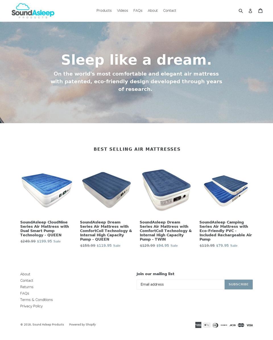soundasleepproducts.com shopify website screenshot