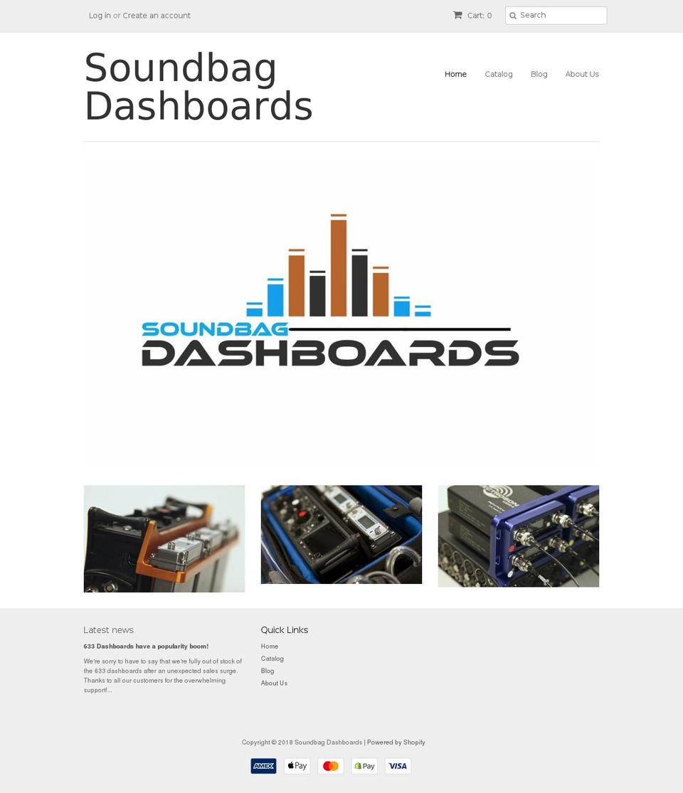 soundbagdashboards.com shopify website screenshot