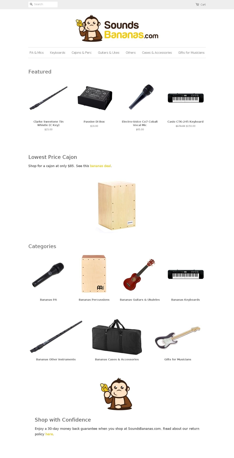 soundsbananas.com — Shopify storefront screenshot