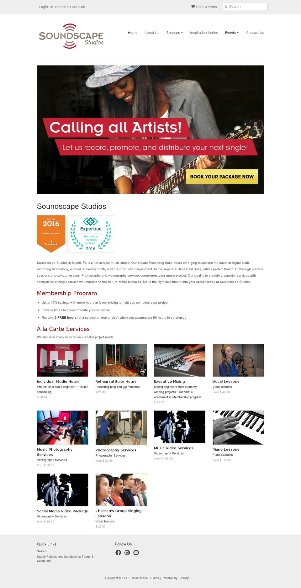 soundscapestudiosmiami.com shopify website screenshot