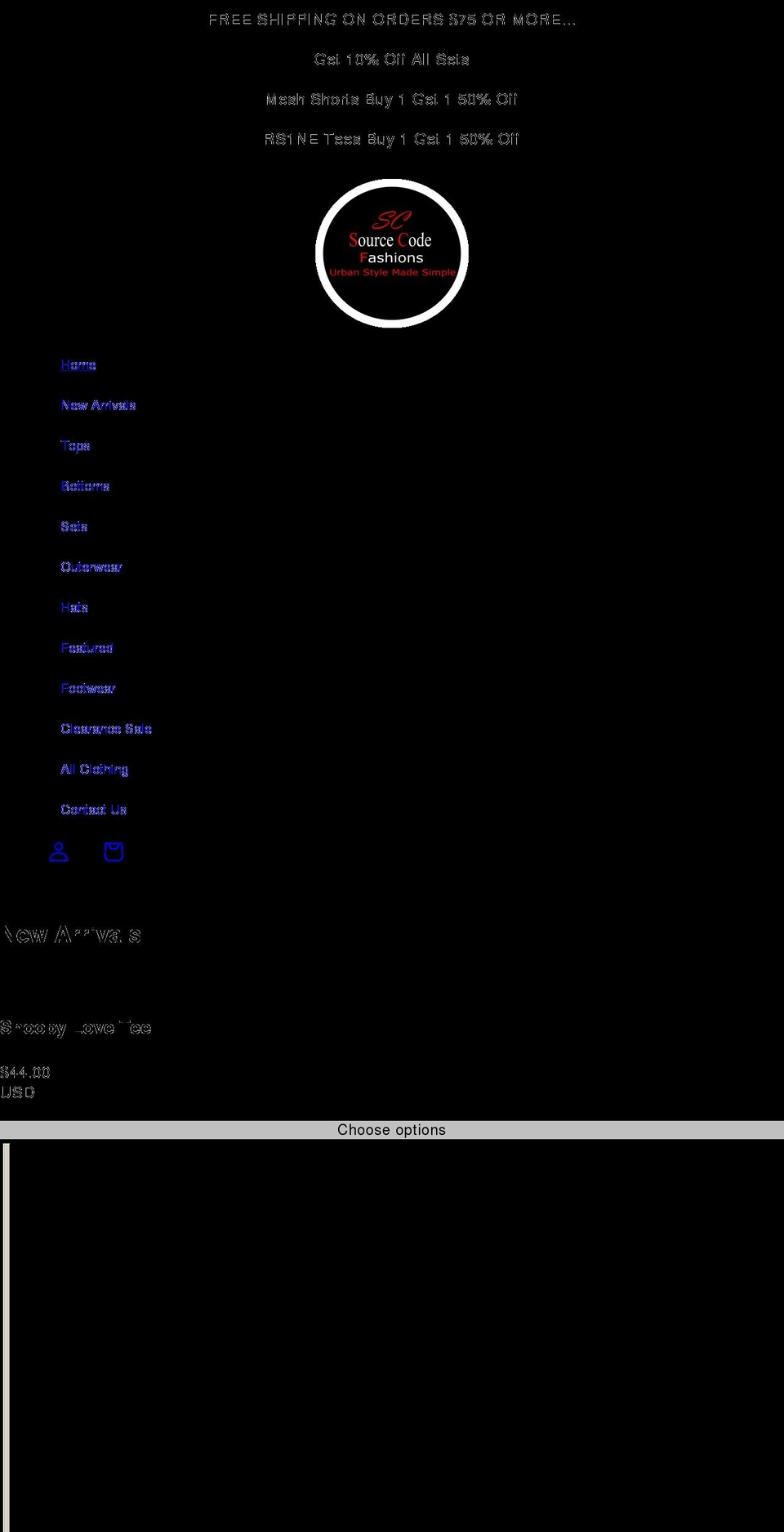 sourcecodefashions.com shopify website screenshot