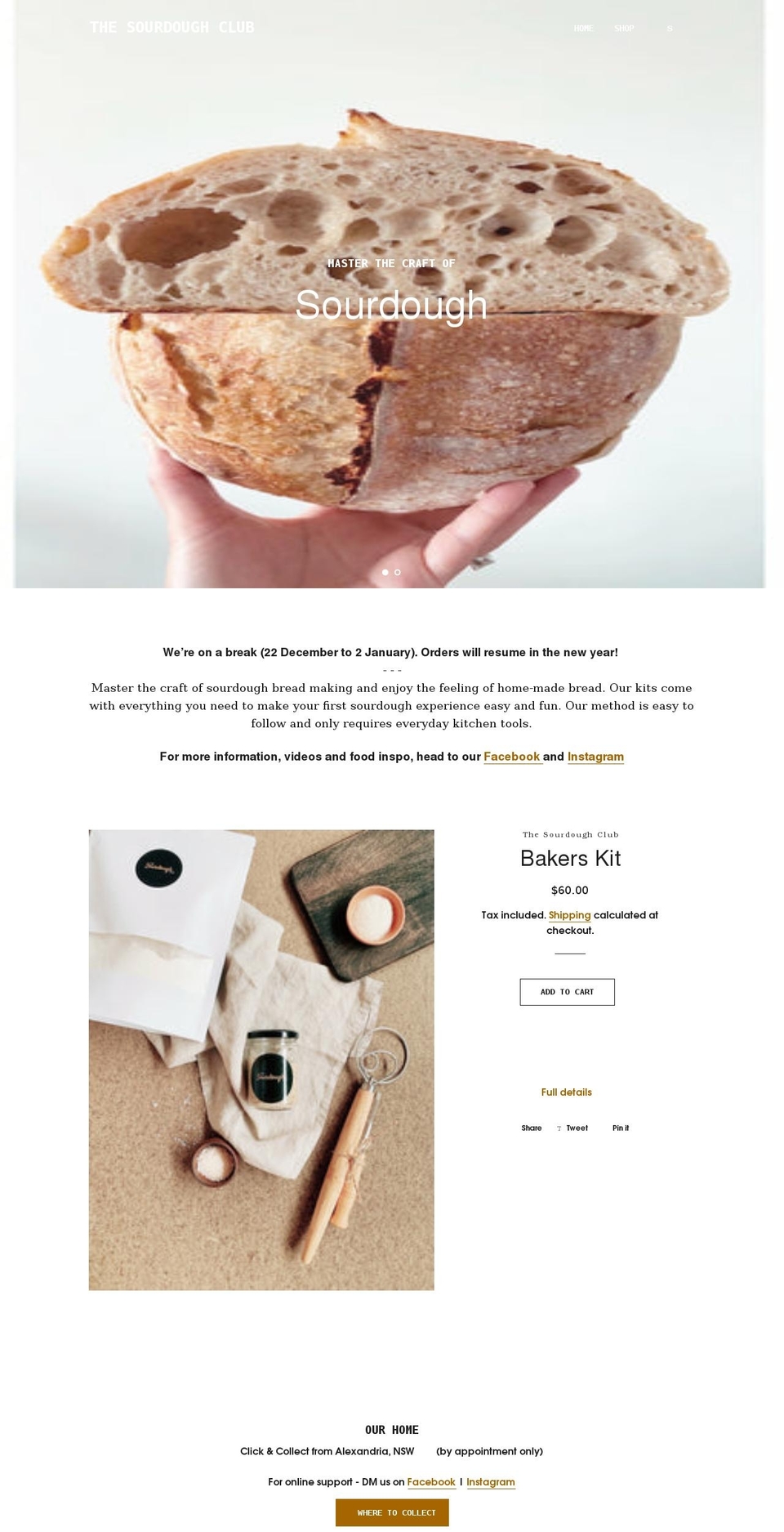sourdoughclub.com.au shopify website screenshot