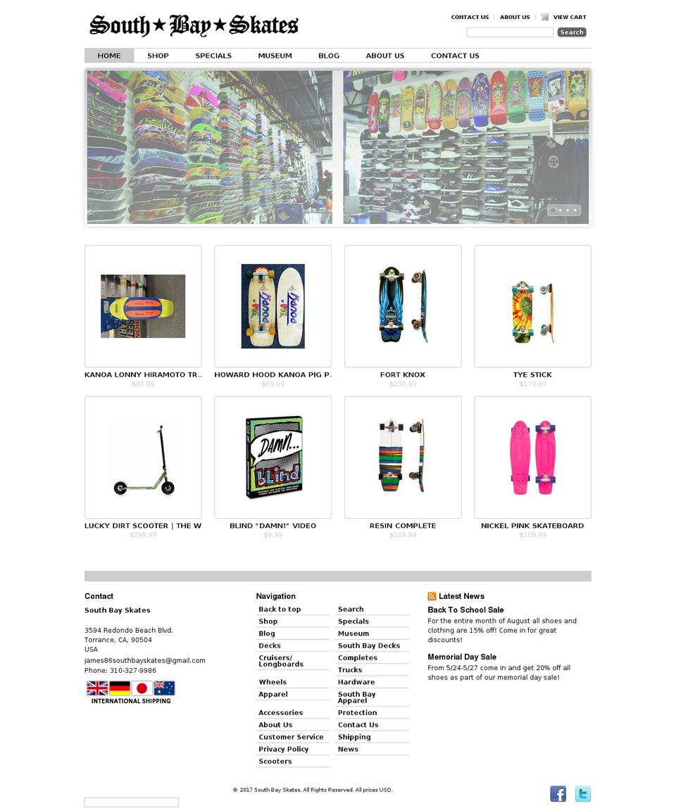 southbayskates.com shopify website screenshot