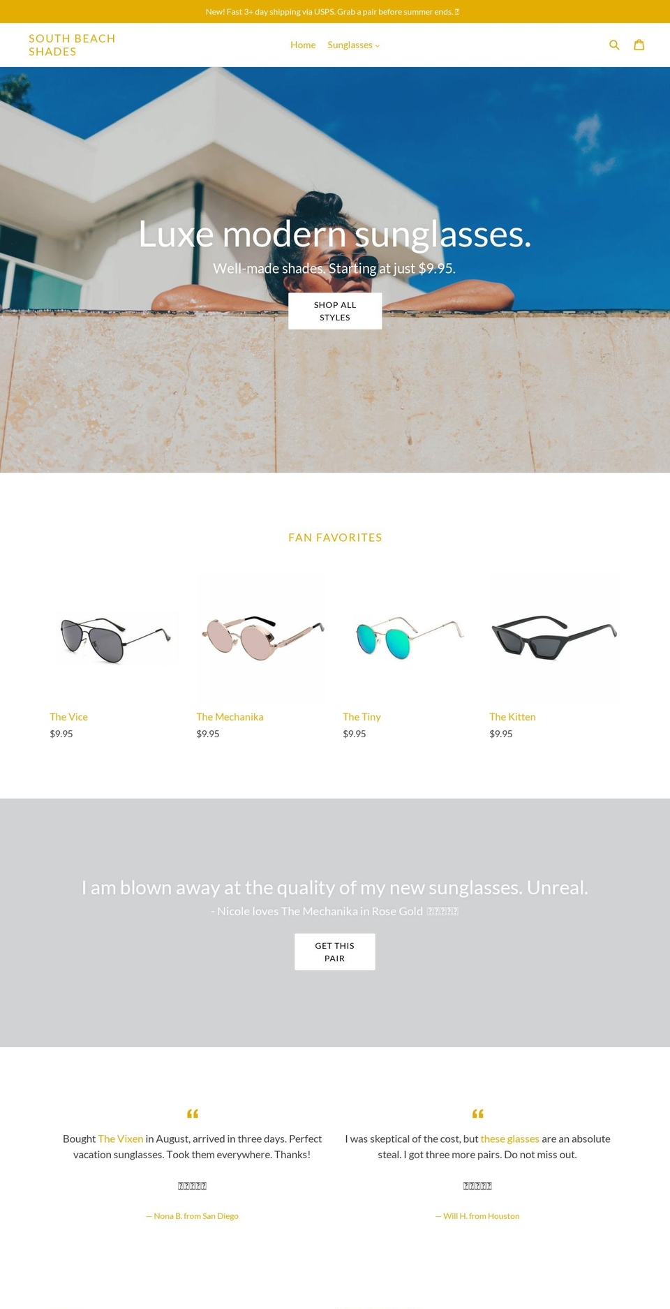 southbeachshades.co shopify website screenshot