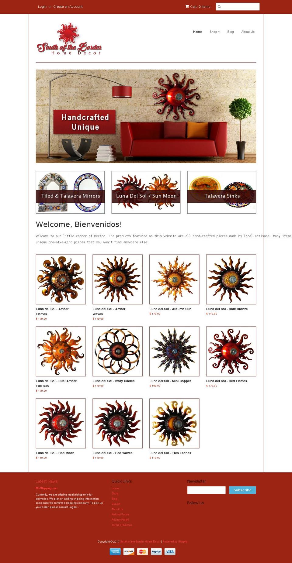 southborderhomedecor.com shopify website screenshot