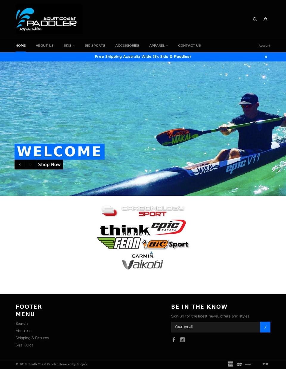 southcoastpaddler.com shopify website screenshot