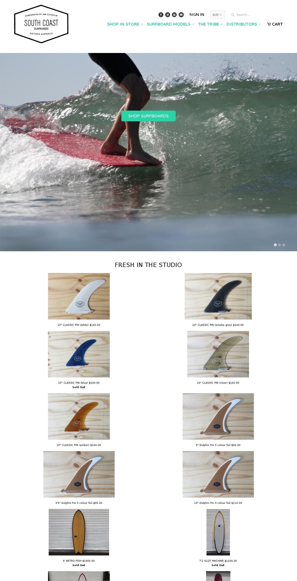 southcoastsurfboards.com shopify website screenshot