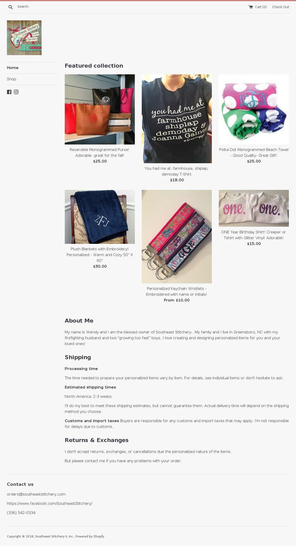 southeaststitchery.com shopify website screenshot